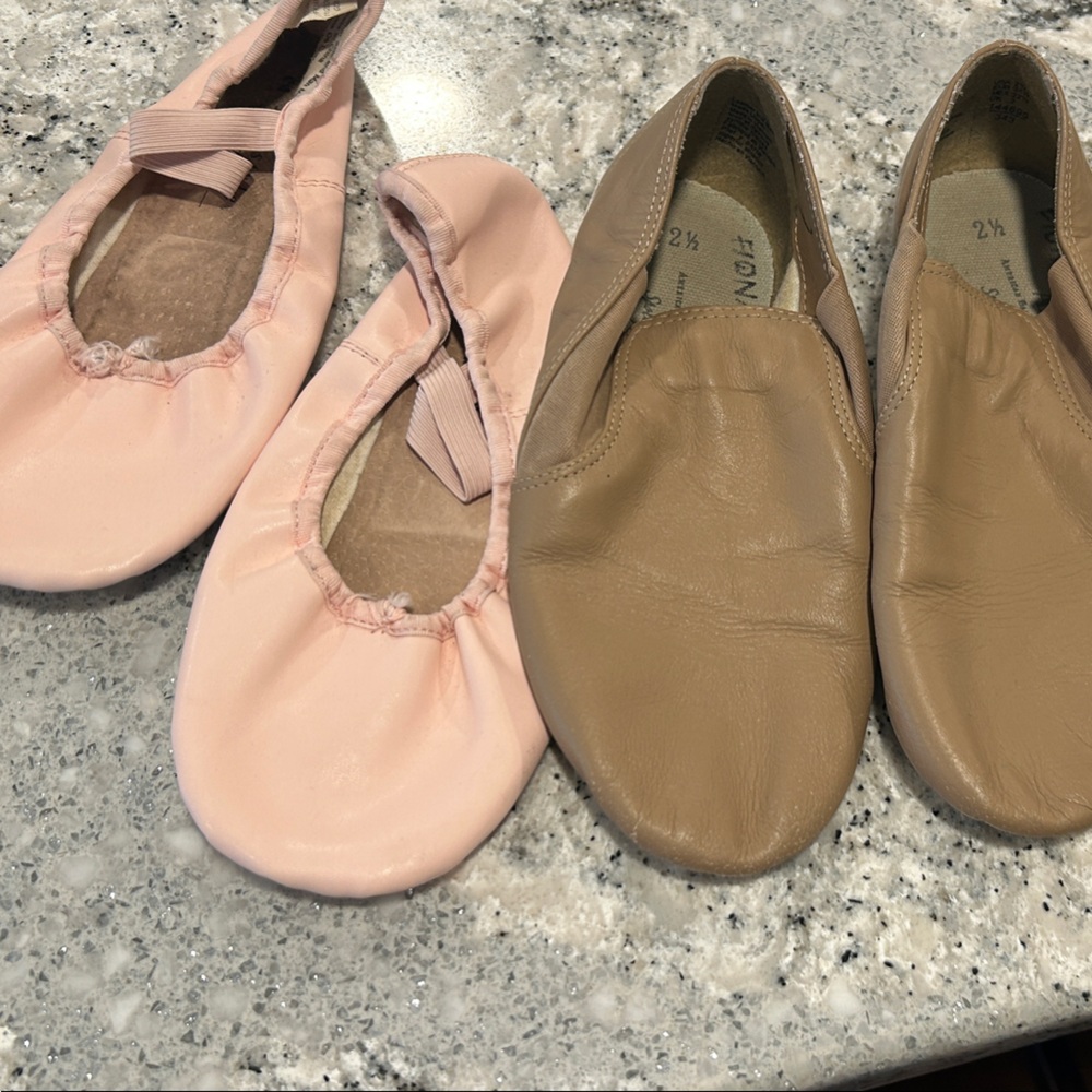 Kids Ballet and Jazz Shoes Set - Pink and Tan